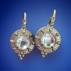 Freida Rothman 925 Sterling Silver Faceted Crystal lever back Earrings